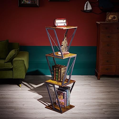 LiebeRen Bookshelf, 4-Tier Small Bookshelf, Corner Bookshelf, Corner Shelves Stackable, Display Bookshelf for Books and Artwork, Modern Bookshelf, Short Bookshelf in Ironwood Combination.