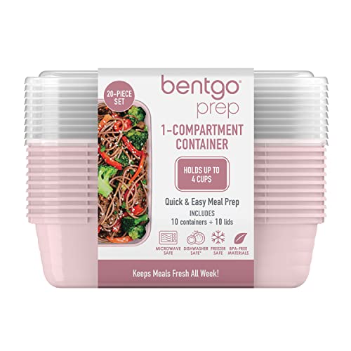 Bentgo® Prep 1-Compartment Containers - 20-Piece Meal Prep Kit with 10 Trays & 10 Custom-Fit Lids - Durable Microwave, Freezer, Dishwasher Safe Reusable BPA-Free Food Storage Containers (Blush Pink)