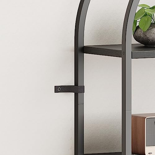 IDEALHOUSE Bookshelf 5 Tier Bookcase Arched Display Racks Tall Standing Bookshelves Metal Frame Open Storage Rack Shelf Large Black Book Shelf for Bedroom, Living Room, Home Office