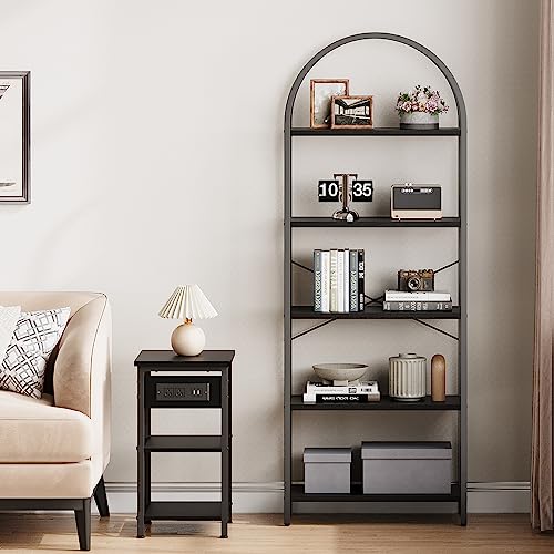 IDEALHOUSE Bookshelf 5 Tier Bookcase Arched Display Racks Tall Standing Bookshelves Metal Frame Open Storage Rack Shelf Large Black Book Shelf for Bedroom, Living Room, Home Office