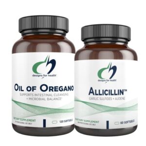 designs for health oil of oregano (120 gels) + allicillin garlic supplement (60 softgels) - 2 product detox & immune support bundle to support intestinal cleansing & a healthy microbial environment