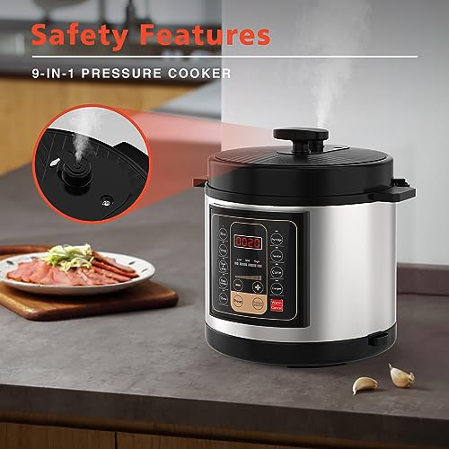 GTKZW Electric Pressure Cooker, 6 Quart Pressure Cooker Stainless Steel, 9-in-1 Multi-Functional Programmable Instant Cooker Pressure Pot with Slow Cooker,Including Stir-fry, Rice Cooker, Yogurt Maker