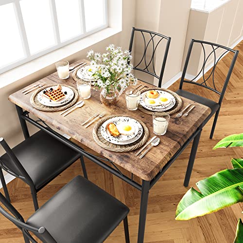 Alkmaar Kitchen Table and Chairs for 4, Dining Table Set for 4 with Upholstered Chairs, Kitchen Table Set for 4, Rectangular Dining Room Table Set for Small Space, Apartment, Studio, Rustic Brown