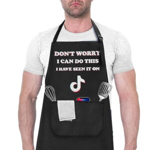 funny apron for men with 2 pockets adjustable neck strap funny gifts for birthday, christmas, thanksgiving, best gifts for dad, husband, brother, mom, friend, bbq grilling aprons for men