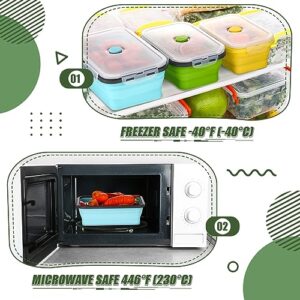 Dandat 9 Silicone Collapsible Food Storage Containers Foldable Silicone Lunch Containers Rectangle Round Airtight Collapsible Bowls with Lids Set for Kitchen Microwave Freezer Dishwasher Safe, 5 Color