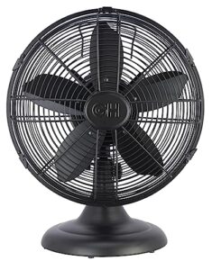 good housekeeping 92603 12" retro table fan in matte black