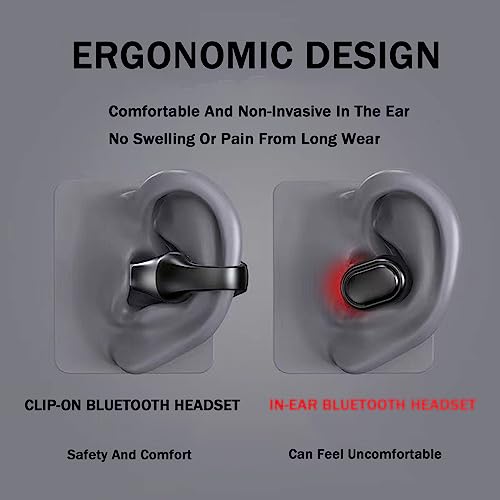 Ear Clips Open Ear Earbuds Bone Condution Headphones, Ear Clips Ear Buds Bone Conduction Earbuds 24Hrs Playtime With LED Charging Case, Clip on Earbuds with Earhooks for Sports Workout Running Cycling