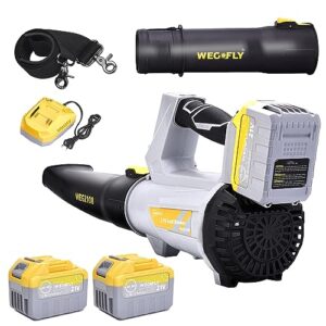 wegofly cordless leaf blower, 150-500 cfm adjustable electric blowers for lawn care cordless (leaf blower cordless with 2 x 21v 6.0a battery and charger)-battery powered - weg2108