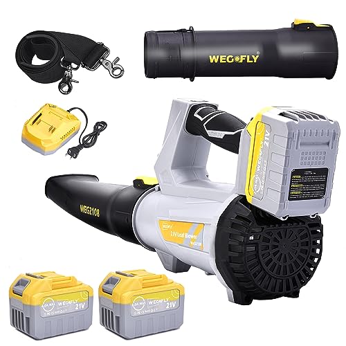 WeGofly Cordless Leaf Blower, 150-500 CFM Adjustable Electric Blowers for Lawn Care Cordless (Leaf Blower Cordless with 2 x 21V 6.0A Battery and Charger)-Battery Powered - WEG2108