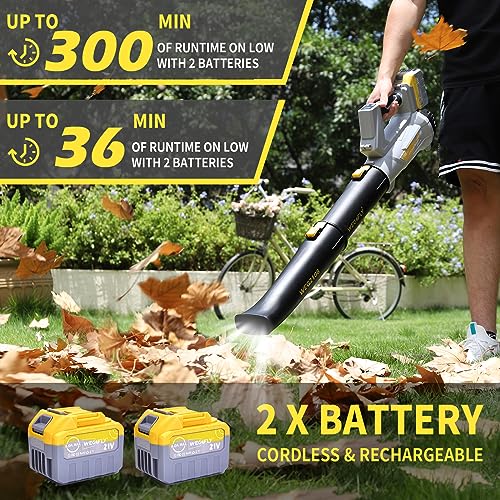 WeGofly Cordless Leaf Blower, 150-500 CFM Adjustable Electric Blowers for Lawn Care Cordless (Leaf Blower Cordless with 2 x 21V 6.0A Battery and Charger)-Battery Powered - WEG2108