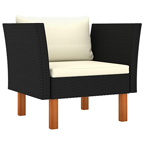 loibinfen Patio Sofa Poly Rattan and Solid Eucalyptus Wood, Patio Chair Outside Chair Outdoor Dining Chair Patio Club Chair with Armrest for Outside Lawn, Garden, Backyard_4068