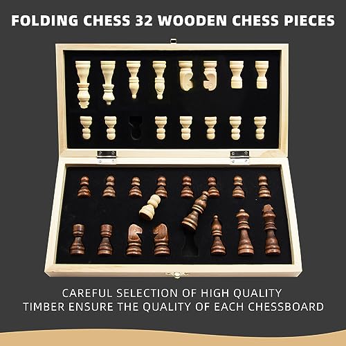 Chess Set-Magnetic Wooden Chess Set|Chess Board Board with alphanumeric|with 2 Extra Queens，Folding Board|Portable Travel Chess Set|Chess Sets for Adults|Chess Set for Kids