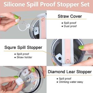 6 Pack Silicone Spill Proof Stopper, Compatible with Stanley Cup 2.0 40oz/ 30oz, Tumbler Accessories, Including 2 Straw Cover Cap, 2 Square Spill Stopper and 2 Round Leak Stopper(2.0-Clear)