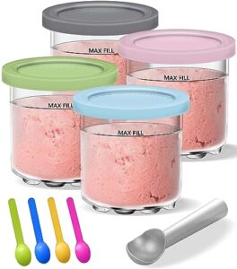 creami pints and lids for ninja, creamy icecream blender freezer containers cups jars tubs canisters set, smoothie deluxe pot compatible with nc299amz & nc300s series creamer ice cream maker machine