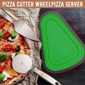 ASELUX Pizza Storage Container Collapsible - 5 Pcs Heating Tray Pizza Knife, Shovel Pizza Slice Set Organizing, Pizza Plates, Silicone Pizza Box (Green)