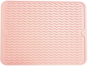 silicone heat resistant drain pad dish draining mat non slip drying pad dry fast sink drying mat for kitchen black grey pink red (pink)
