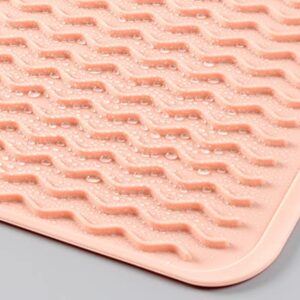 Silicone Heat Resistant Drain Pad Dish Draining Mat Non Slip Drying Pad Dry Fast Sink drying mat for Kitchen Black Grey Pink Red (Pink)