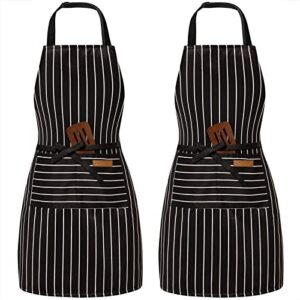 beluyi 2 pack adjustable bib apron with 2 pockets chef cooking kitchen restaurant aprons for women men (black/black stripes)