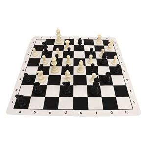 chess pieces,chess set with zipper back bag portable faux leather black and white checkerboard set for boys girls