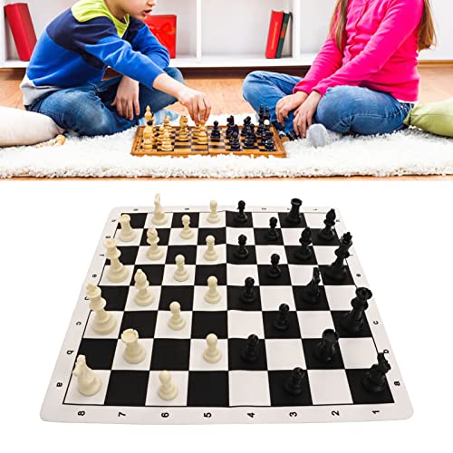 Chess Pieces,Chess Set with Zipper Back Bag Portable Faux Leather Black and White Checkerboard Set for Boys Girls