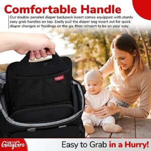 GillyGro Backpack Organizer Insert, Baby Diaper Bag Backpack Organizer, Foldable Universal Backpack Insert with Insulated Bottle Pockets, Zippered Waterproof Pouch