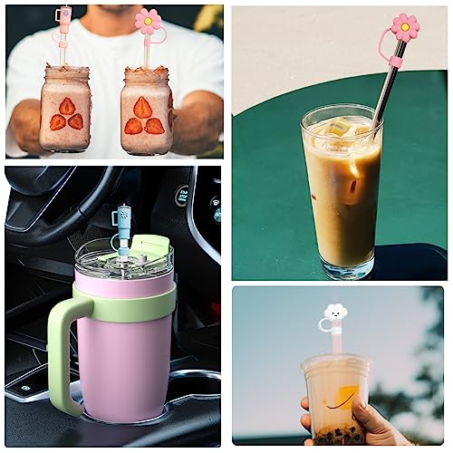 6PCS Straw Covers Cap for Stanley Cup 40 Oz, 10mm/0.39in Silicone Straw Tips Covers, Silicone Straw Topper Compatible with Stanley 30&40 Oz Tumbler with Handle, Reusable Dust-Proof Spill Proof Stopper