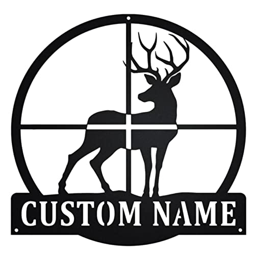 Custom Deer Scope Metal Wall Art, Personalized Deer Hunter Name Sign Decor, Deer Metal Led Decor, Deer Sign, Wall Hnagings, Wall Decor, Black, 8-24inch