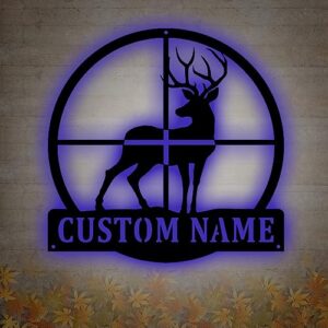 Custom Deer Scope Metal Wall Art, Personalized Deer Hunter Name Sign Decor, Deer Metal Led Decor, Deer Sign, Wall Hnagings, Wall Decor, Black, 8-24inch