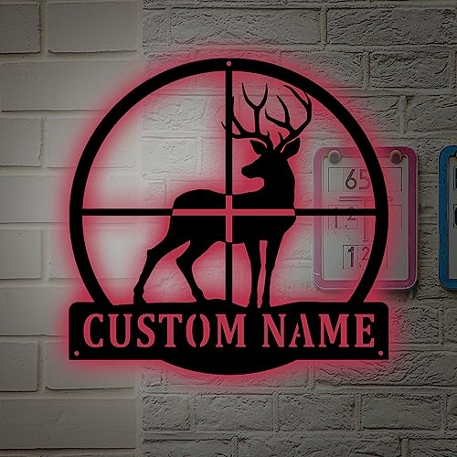 Custom Deer Scope Metal Wall Art, Personalized Deer Hunter Name Sign Decor, Deer Metal Led Decor, Deer Sign, Wall Hnagings, Wall Decor, Black, 8-24inch