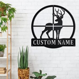 Custom Deer Scope Metal Wall Art, Personalized Deer Hunter Name Sign Decor, Deer Metal Led Decor, Deer Sign, Wall Hnagings, Wall Decor, Black, 8-24inch