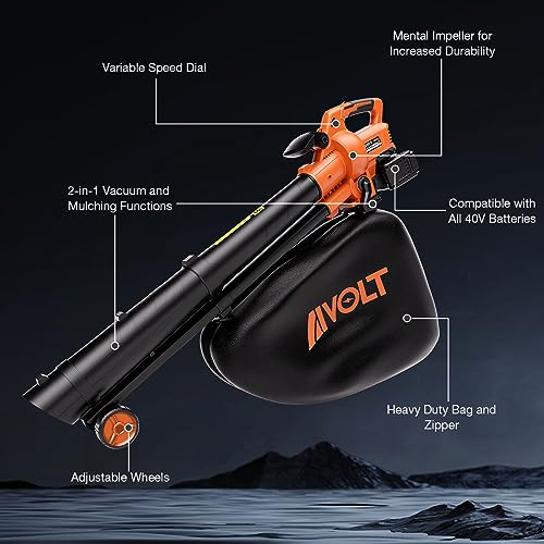 AIVOLT 40V Cordless Leaf Blower Vacuum Battery Powered, 600CFM 150MPH 3 in 1 Leaf Blower, Vacuum, Mulcher with Shoulder Strap and 2 Wheels for Lawn Care and Leaves Blowing