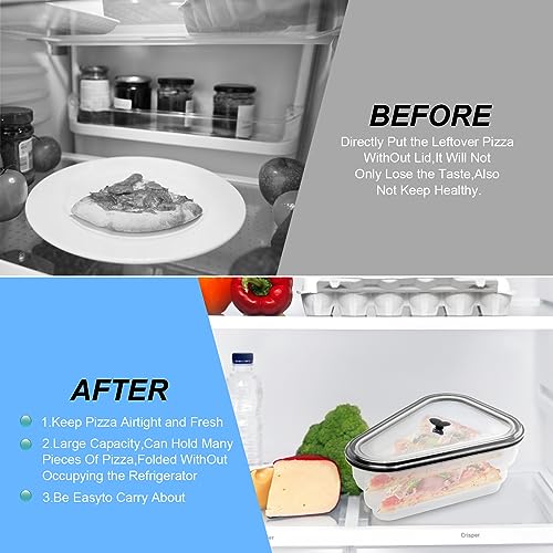 Pizza Storage Container Collapsible,Expandable Pizza Slice Container With lid Silicone Adjustable leftover Pizza Box Set with 6 Microwavable Serving Trays,Organization and Space Saver Reusable (1PACK-Black)