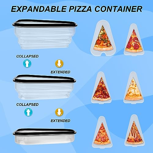 Pizza Storage Container Collapsible,Expandable Pizza Slice Container With lid Silicone Adjustable leftover Pizza Box Set with 6 Microwavable Serving Trays,Organization and Space Saver Reusable (1PACK-Black)