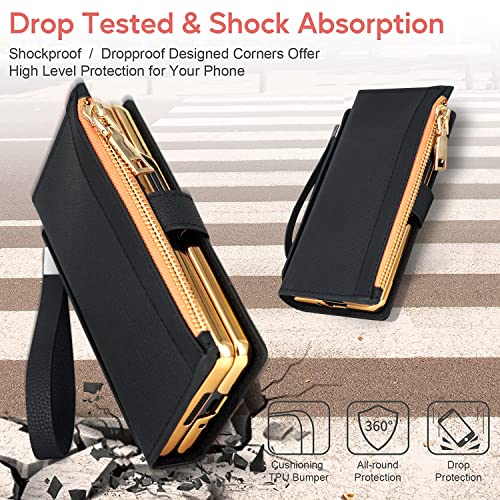 EAXER Design for Samsung Galaxy Z Fold 3 5G Case, Zipper PU Leather Wallet Case Stand Cover Strap Wallet Flip Phone Case Cover (Red)