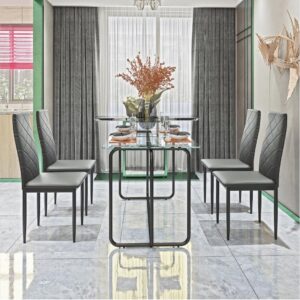 YanHao Glass Dining Table Set of 4, Dining Table and Chairs Set, Modern Dining Room Furniture Set, for Kitchen, Dining Room (NO5, 51 inch Tempered Glass Table top)