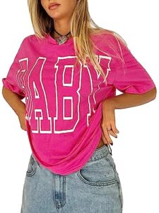 verdusa women's oversized t shirt letter graphic drop shoulder round neck tee top hot pink s