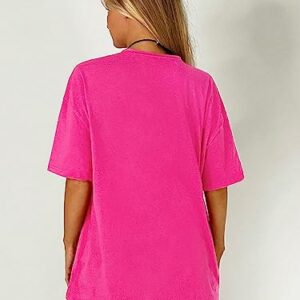 Verdusa Women's Oversized T Shirt Letter Graphic Drop Shoulder Round Neck Tee Top Hot Pink S