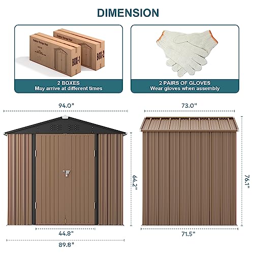 Gizoon Outdoor Storage Shed 8 x 6 FT with Metal Base Frame, Galvanized Metal Garden Shed with Double Lockable Doors, Weather-Resistant Outdoor Storage Clearance for Backyard Patio Lawn-Light Brown