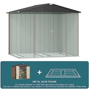 Gizoon Outdoor Storage Shed 8 x 6 FT with Metal Base Frame, Galvanized Metal Garden Shed with Double Lockable Doors, Weather-Resistant Outdoor Storage Clearance for Backyard Patio Lawn-Light Brown