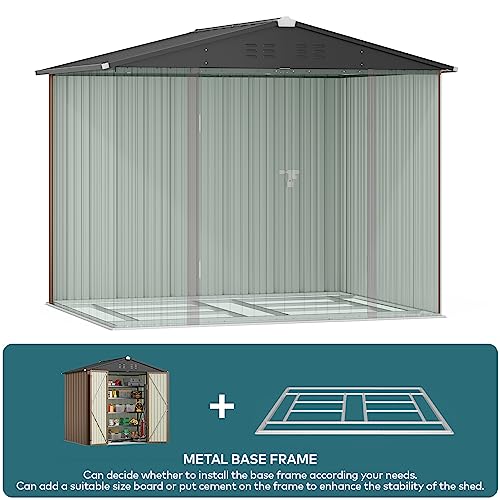 Gizoon Outdoor Storage Shed 8 x 6 FT with Metal Base Frame, Galvanized Metal Garden Shed with Double Lockable Doors, Weather-Resistant Outdoor Storage Clearance for Backyard Patio Lawn-Light Brown