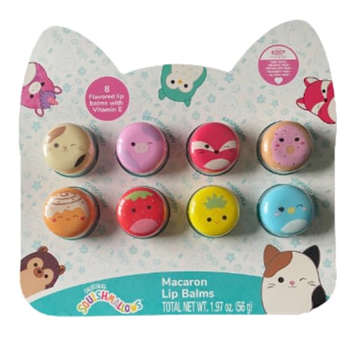 Original Squishmallows Macaron Lip Balms, 8-count Flavored Lip Balms with Vitamin E