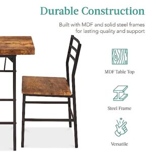 Best Choice Products 3-Piece Modern Dining Set, Space Saving Dinette for Kitchen, Dining Room, Small Space w/Steel Frame, Built-in Storage Rack - Brown