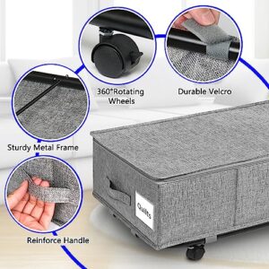 Under Bed Storage With Wheels Lid, 2PCS Under The Bed Shoe Storage Containers, Dustproof Underbed Storage Organizer Drawer, Under Bed Rolling Storage For Clothes Blanket, College Dorm Room Essentials