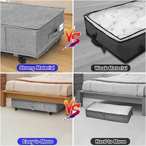 Under Bed Storage With Wheels Lid, 2PCS Under The Bed Shoe Storage Containers, Dustproof Underbed Storage Organizer Drawer, Under Bed Rolling Storage For Clothes Blanket, College Dorm Room Essentials