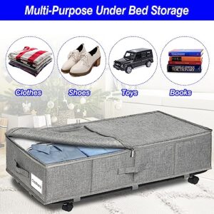 Under Bed Storage With Wheels Lid, 2PCS Under The Bed Shoe Storage Containers, Dustproof Underbed Storage Organizer Drawer, Under Bed Rolling Storage For Clothes Blanket, College Dorm Room Essentials