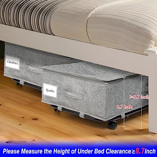 Under Bed Storage With Wheels Lid, 2PCS Under The Bed Shoe Storage Containers, Dustproof Underbed Storage Organizer Drawer, Under Bed Rolling Storage For Clothes Blanket, College Dorm Room Essentials