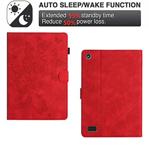 Slim Tablet Case Compatible with Kindle Fire 7 Case 2019/2017/2015,Vintage Premium Leather Case Folding Stand Folio Cover Protective Cover with Card Slot/Auto Sleep Wake (Color : Vermelho)