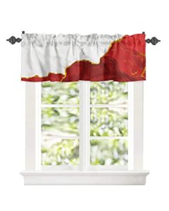 curtain valance for windows red white gradient marble gold edge kitchen valances rod pocket short curtains,simple abstract art window treatment panel for living room bathroom bedroom 60x18in