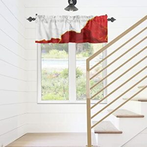 Curtain Valance for Windows Red White Gradient Marble Gold Edge Kitchen Valances Rod Pocket Short Curtains,Simple Abstract Art Window Treatment Panel for Living Room Bathroom Bedroom 60x18in