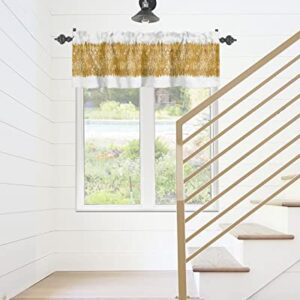 WARM TOUR Curtain Valance for Windows Gold Block Line White Back Kitchen Valances Rod Pocket Short Curtains,Modern Abstract Art Window Treatment Panel for Living Room Bathroom Bedroom 42x12in